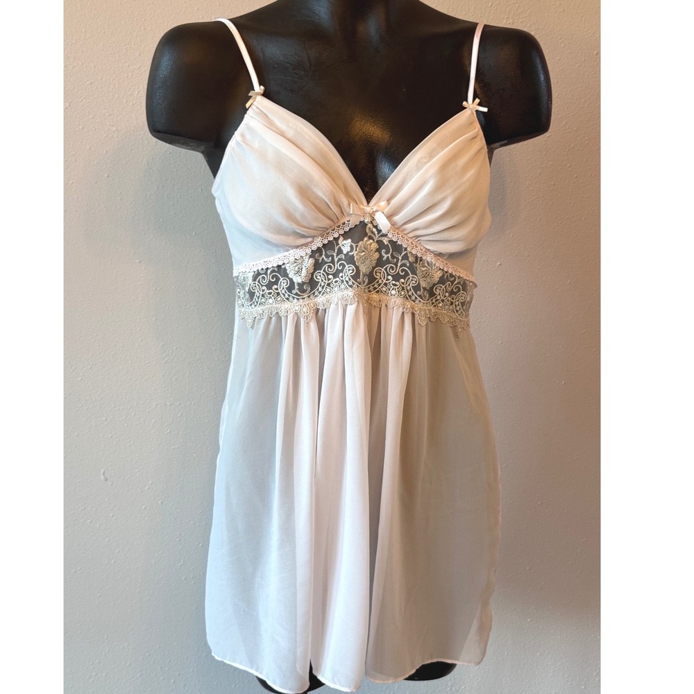 InBloom Pink Sheer Lace Babydoll Chemise Slip Dress Lingerie M Coquette Ethereal